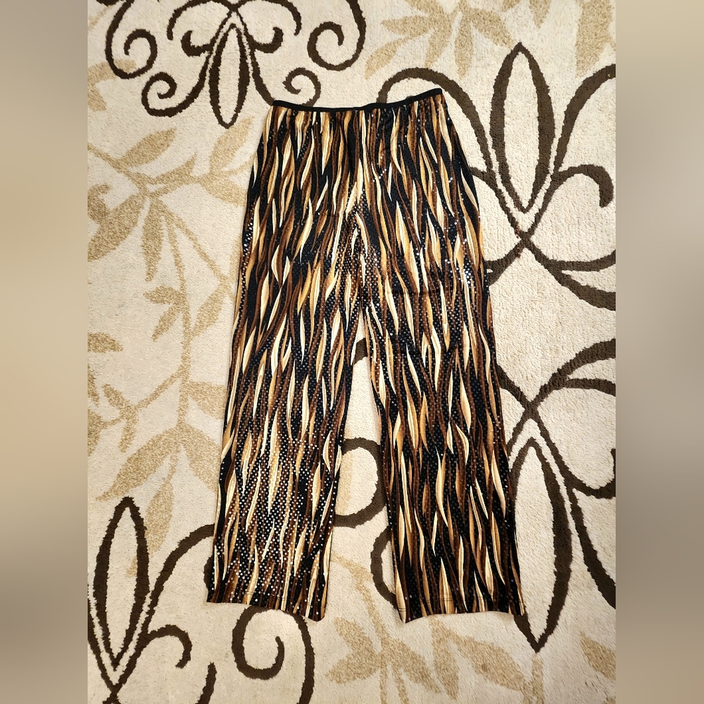 John Paul Richard Stylish Black and Tan Patterned Sparkle Pants - Picture 3 of 7